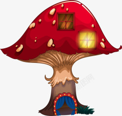 红色卡通蘑菇屋素材
