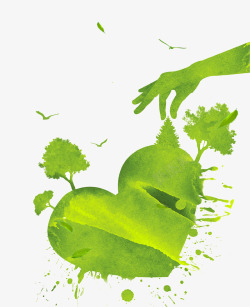 绿色清新唯美爱护环境爱心插画免素材