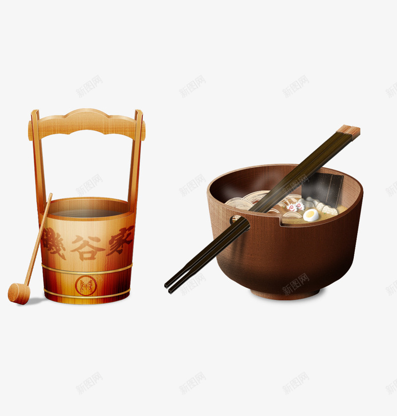 中国风png免抠素材_88icon https://88icon.com 中国风 中国风素材 传统 复古 桶 水桶 碗 碗筷 筷子 素材 食物