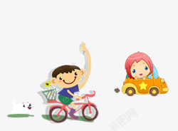 卡通小男孩小女孩骑车素材