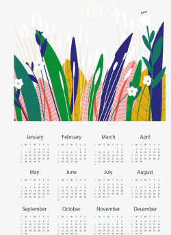 树叶花朵新年日历矢量图素材