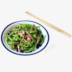 圆餐盘青椒肉丝盖浇饭筷子中国风高清图片