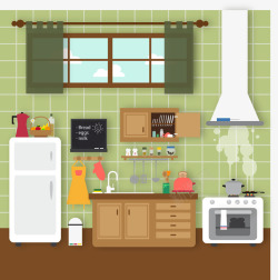 绿色整洁厨房矢量图素材