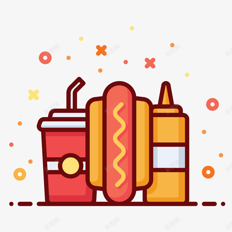 彩色手绘汉堡热狗元素矢量图ai免抠素材_88icon https://88icon.com 商务 圆弧 弯曲 彩色 手绘 汉堡 酱料 食物 矢量图