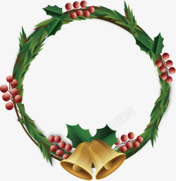 松树枝花环铃铛装饰圣诞花环矢量图高清图片