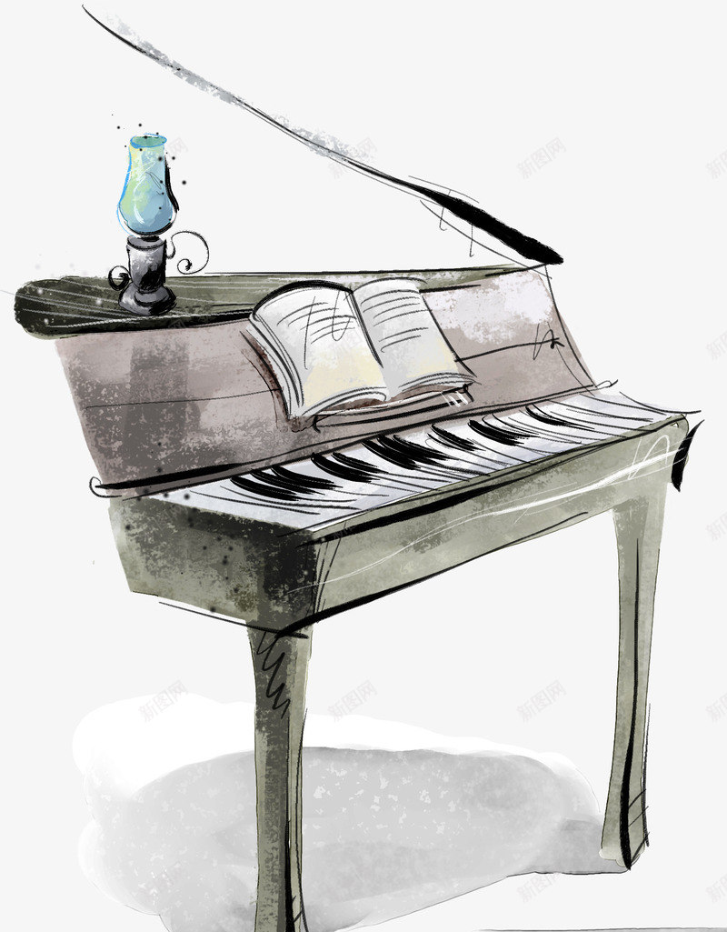 手绘钢琴png免抠素材_88icon https://88icon.com 乐器 灰色 钢琴