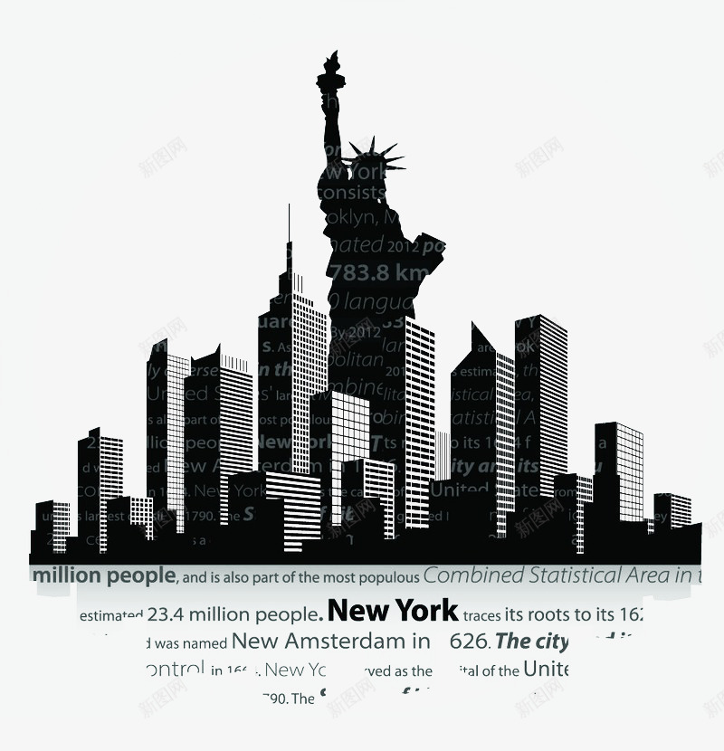 自由女神剪影城市图png免抠素材_88icon https://88icon.com 剪影 建筑 自由女神 黑色