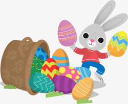 复活节拿着彩蛋的兔子素材