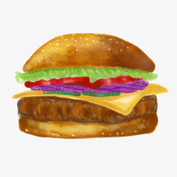 水彩绘美味芝士汉堡包素材