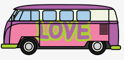 紫粉色爱情主题嬉皮车矢量图素材