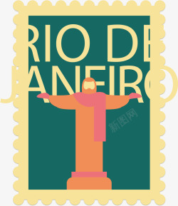 卡通旅游城市邮票里约热内卢矢量图素材