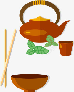 简约茶壶筷子图案矢量图素材