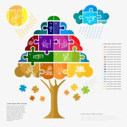 彩色拼图树木扁平化装饰图案矢量图素材