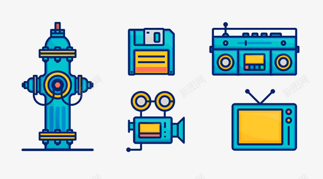 消防栓使用方法卡通蓝色物品图标图标