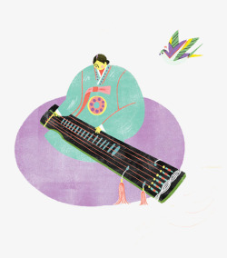 弹琴女孩卡通古筝乐器高清图片