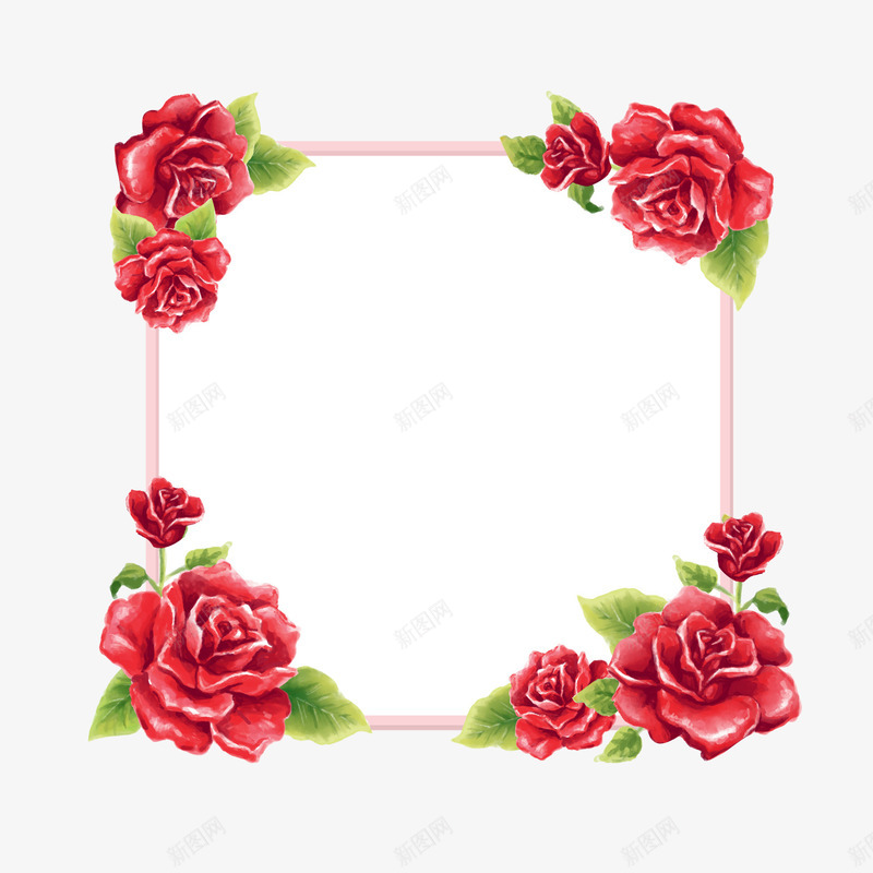 红色玫瑰花框架png免抠素材_88icon https://88icon.com 卡通植物 植物花卉 红色玫瑰花 红色花朵 边框