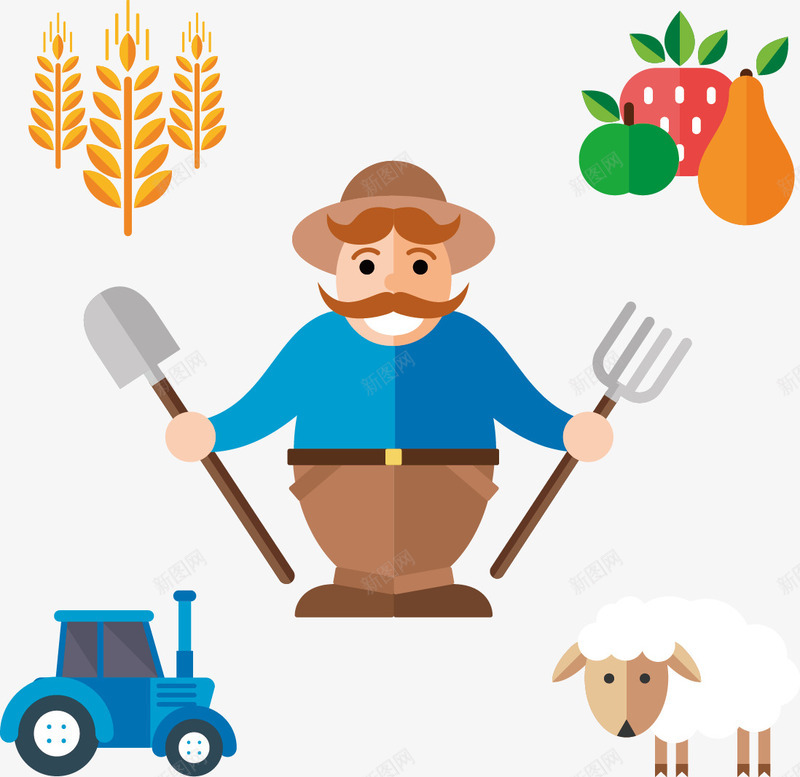 手绘卡通农场png免抠素材_88icon https://88icon.com 农场 卡通 手绘 拖拉机 牧场 绵羊