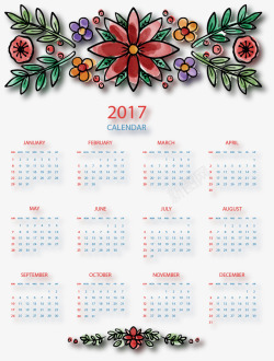 水彩花朵2017年日历矢量图素材