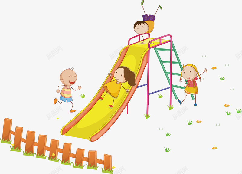 开心玩滑梯的孩子们png免抠素材_88icon https://88icon.com 开心的孩子们 放暑假 木栅栏 玩滑梯