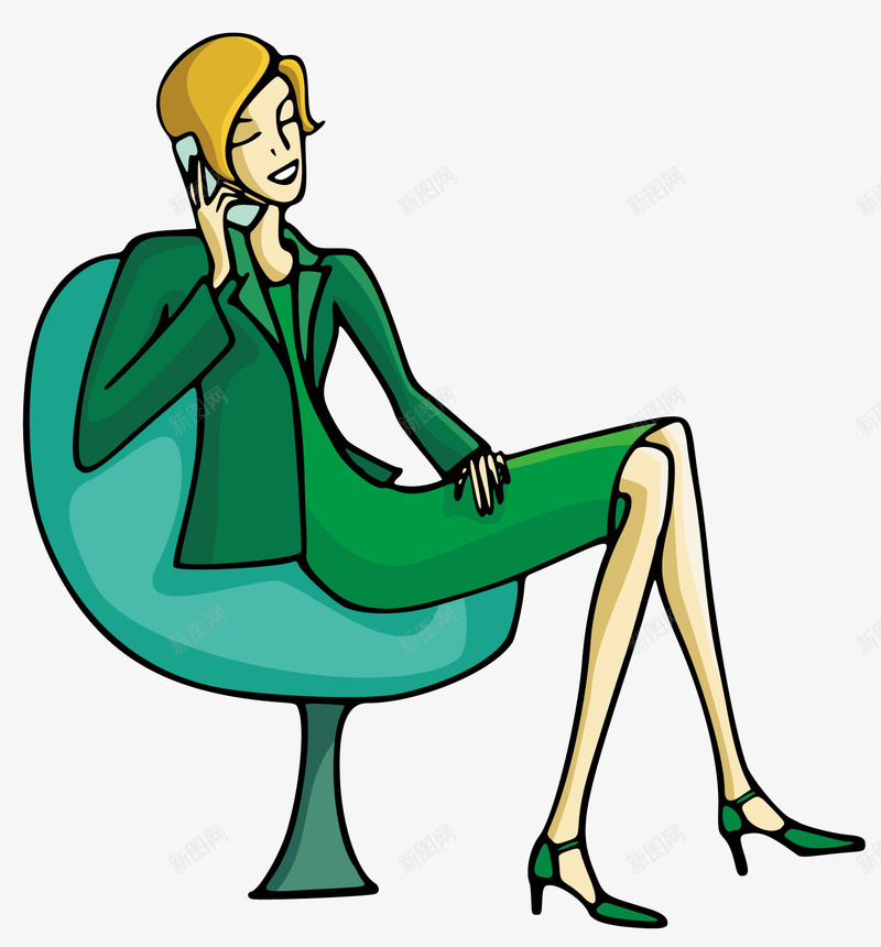 坐在板凳上打电话png免抠素材_88icon https://88icon.com 女士 打电话 电话 绿色 绿衣服 高跟鞋