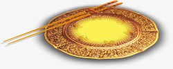 中秋节金黄色盘子和筷子素材