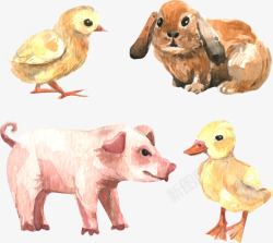 4款水彩绘农场动物矢量图素材