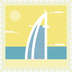 卡通旅游城市邮票迪拜矢量图素材