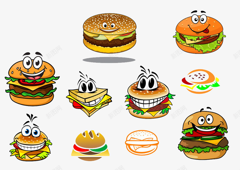 卡通汉堡和薯条png免抠素材_88icon https://88icon.com 卡通 汉堡 薯条