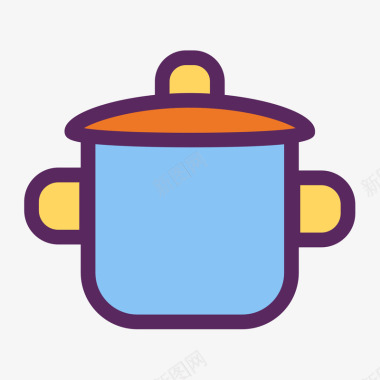 煎饼锅彩色手绘锅具元素矢量图图标图标