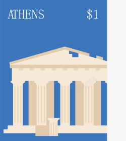 卡通旅游城市邮票雅典矢量图素材