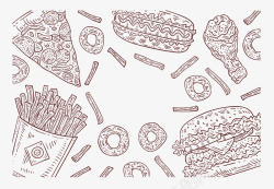 手绘风快餐汉堡薯条矢量图素材
