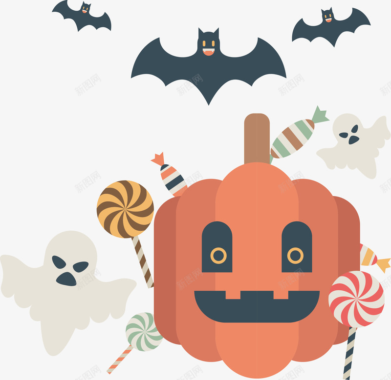 南瓜蝙蝠和幽灵矢量图ai免抠素材_88icon https://88icon.com happyhallowee happyhalloween 万圣节 万圣节南瓜 万圣节幽灵 万圣节蝙蝠 矢量png 矢量图