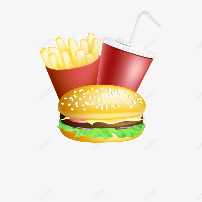 美味快餐食品矢量图eps免抠素材_88icon https://88icon.com 卡通 可乐 快餐 汉堡 薯条 食品 矢量图