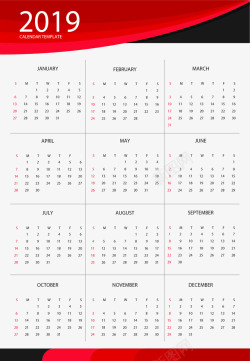 红黑色新年日历模板矢量图素材