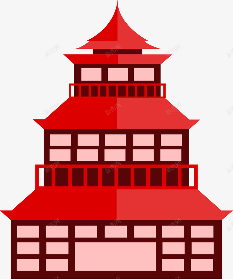 大红色三层屋顶矢量图ai免抠素材_88icon https://88icon.com 三层 三层建筑 中国特色 古典风格 大红色 矢量图