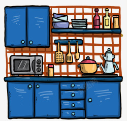 蓝色卡通厨房矢量图素材