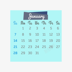 蓝色2018年一月四边形日历矢量图素材