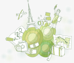 绿色巴黎铁塔自由女神矢量图素材