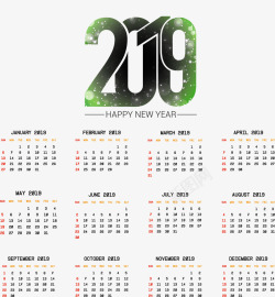 绿色2019年日历模板矢量图素材