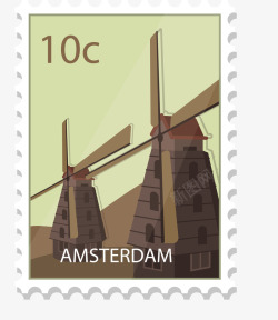 卡通旅游城市邮票阿姆斯特丹矢量图素材