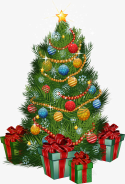 绿色手绘圣诞树铃铛装饰素材