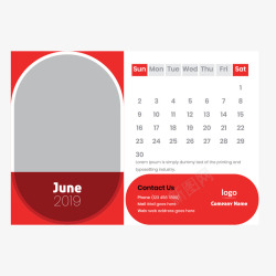 2019年6月红白色2019年6月日历矢量图高清图片