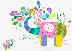 彩色大象和小象素材