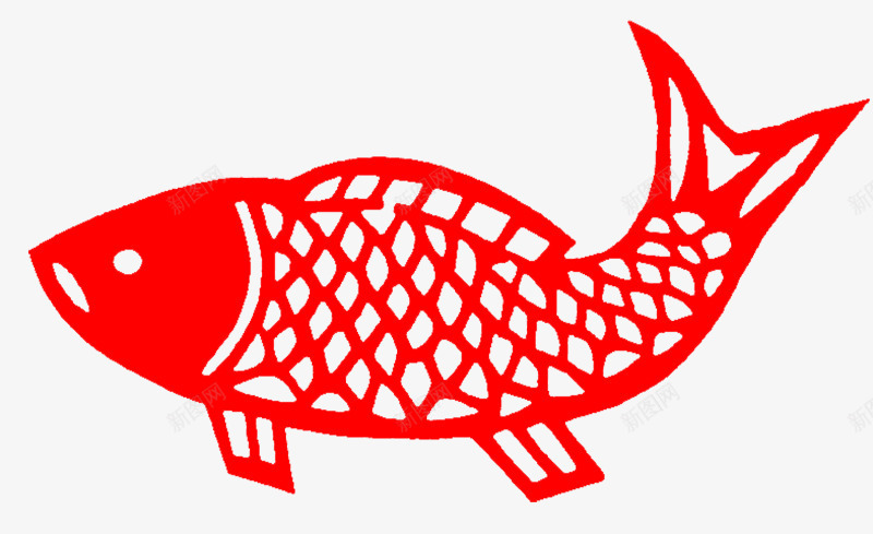 鲤鱼剪纸psd免抠素材_88icon https://88icon.com 传统 剪纸 红色 鲤鱼