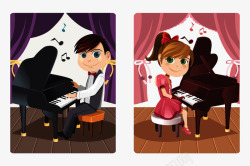插图穿礼服演奏钢琴的男孩与女孩素材