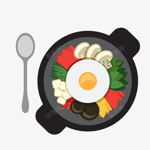 好吃的韩国食物png免抠素材_88icon https://88icon.com 勺子 生菜 蘑菇 铁板 鸡蛋