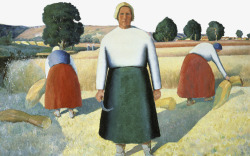 油画插图收割麦子的农村妇女素材