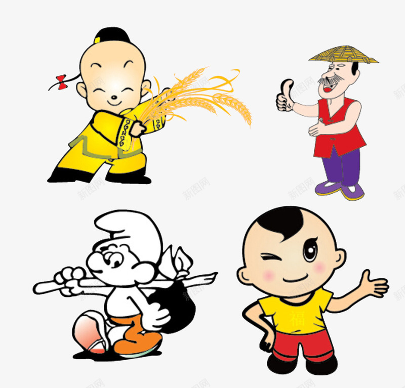 古装男孩们png免抠素材_88icon https://88icon.com 卡通 可爱 福娃 背心 锄头 麦穗