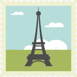 卡通旅游城市邮票巴黎矢量图素材