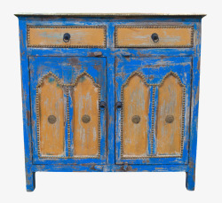 蓝色斑驳带划痕的柜子古代器物实素材